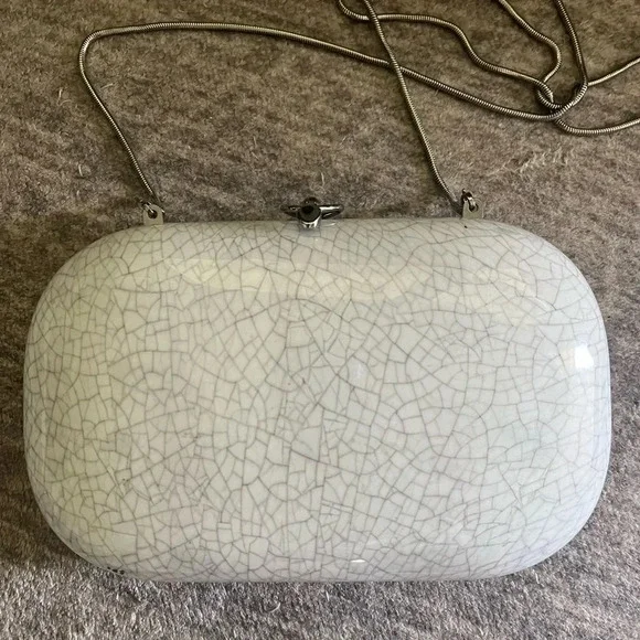 Jeffrey Levinson Elina Cracked Porcelain chrome hardware womens clutch bag purse - Picture 5 of 12